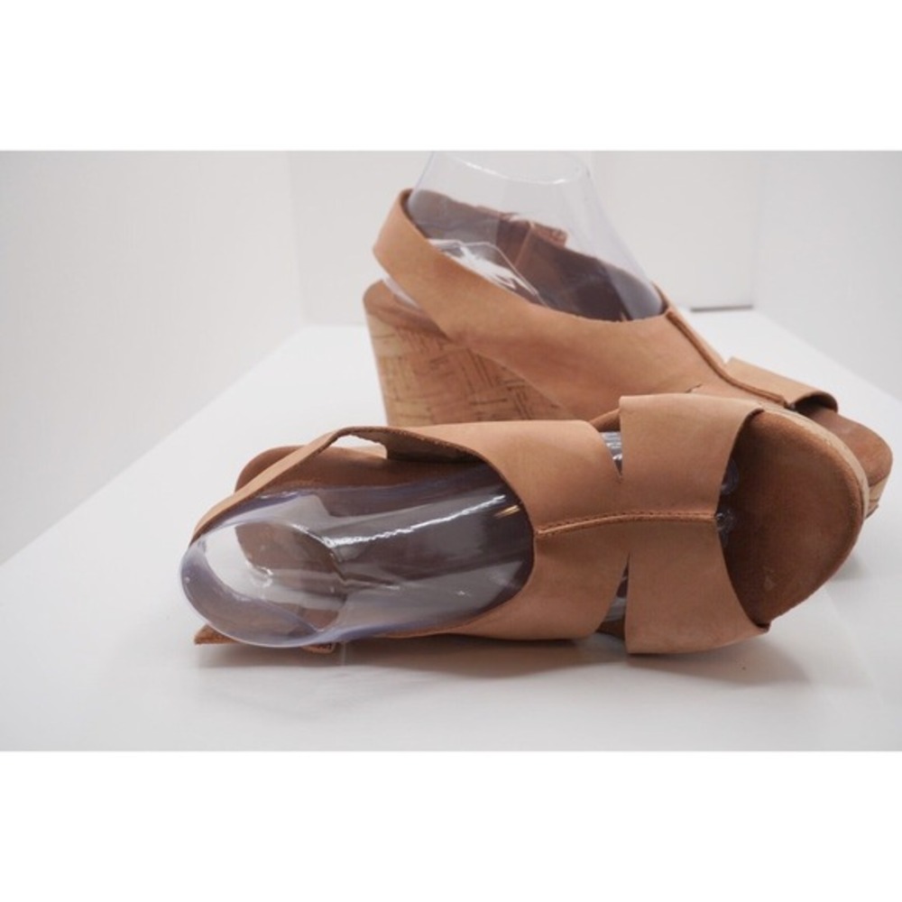 Clarks Tan Leather Cork Wedge Sandals Slingback Platform Shoes Vacation 11 34-06 - Picture 4 of 9